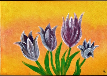 Four Blue Tulips - Vier Blaue Tulpen - Acryl auf Leinwand