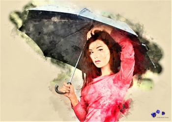 Hochwertiger Kunstdruck - Dame mit Schirm