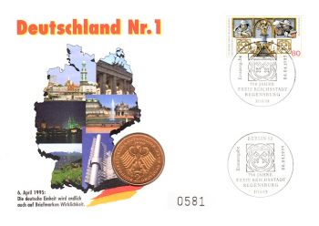 Deutschland Nr. 1 - Erste Deutschland Briefmarke - Berlin 06.04.1995