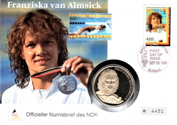 Franziska van Almsick - Numisbrief des NOK - Guyana 28.09.1994