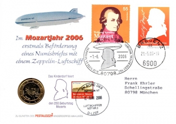 Zeppelin NT im Mozartjahr - Numisbrief mit Luftschiff - 02.06.2006