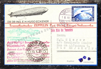 Zeppelin Drucksache - 3. Sdamerikafahrt - 18.10.1931 bis 20.10.1931 - Replikat