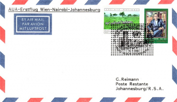 FDC - AUA-Erstflug Wien-Nairobi-Johannesburg - UN-Postverwaltung 05.07.1991