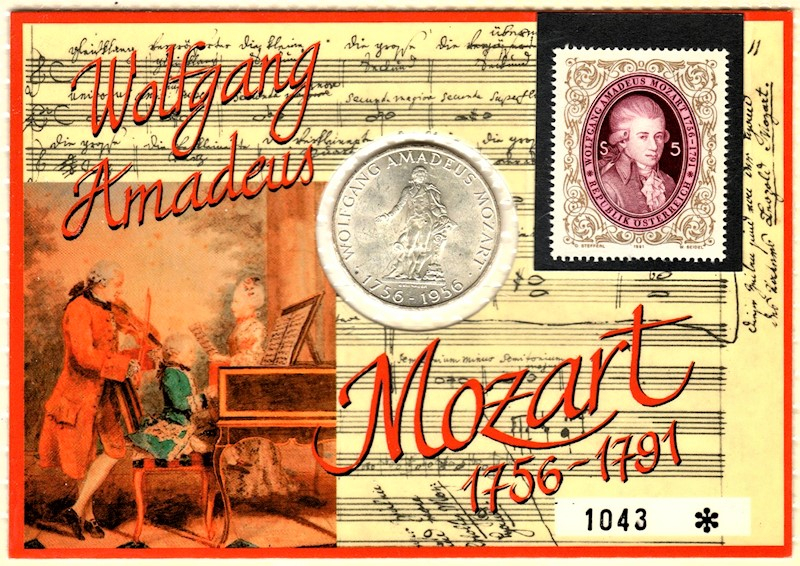 Mozart - Karte mit Silbermünze - Einzelanfertigung - Unikat - selten