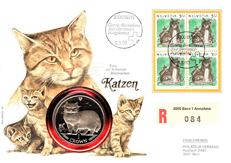 Katzen - Tiere auf Schweizer Briefmarken - Bern 06.03.1990