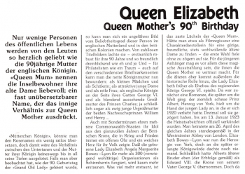Queen Elizabeth - 90th Birthday of Queen Mother - 02.08.1990