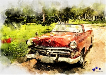 Hochwertiger Kunstdruck - Rotes Auto