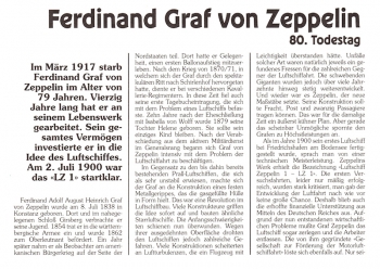 Ferdinand Graf von Zeppelin - 80. Todestag - 08.03.1997 - Mnze in Silber