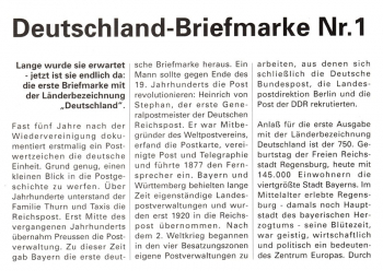 Deutschland Nr. 1 - Erste Deutschland Briefmarke - Berlin 06.04.1995
