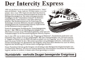 Intercity Express ICE - Numisbrief Berlin 02.06.1991