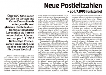 Neue Postleitzahlen - Erstausgabe Bonn 11.03.1993