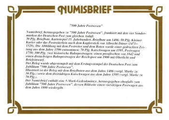 500 Jahre Postwesen - 1490 bis 1990 Gedenkkarte - Berlin 28.08.1990