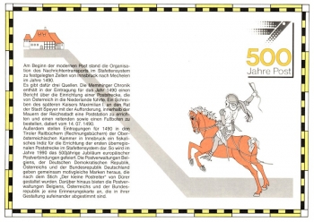 500 Jahre Postwesen - 1490 bis 1990 Gedenkkarte - Berlin 28.08.1990