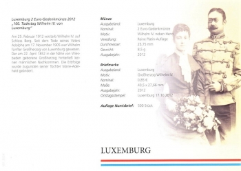 Wilhelm IV. von Luxemburg - Gedenkmnze - Luxemburg 17.10.2012
