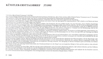 Alfred Nobel - 100 Jahre Testament - Bonn 09.11.1995 - selten