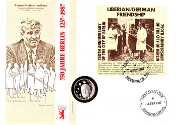 Wernher von Braun - Maxi Brief - Liberian German Friendship - Monrovia 04.09.1987 - selten