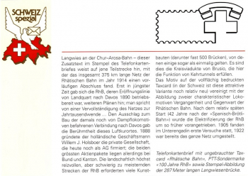Telefonkarte Rhtische Bahn - Langwies 10.11.1995
