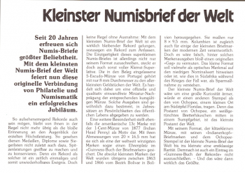 Kleinster Numisbrief der Welt - USA mit 5 Escudo M�nze 01.01.1989