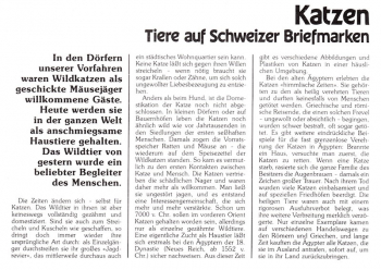 Katzen - Tiere auf Schweizer Briefmarken - Bern 06.03.1990