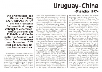 Uruguay - China - Ausstellung Shanghai 1997 - China 20.11.1997