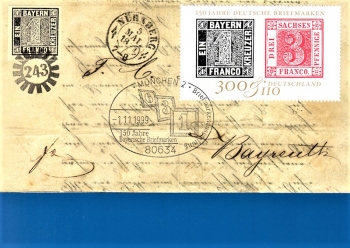 Faksimile Bayreuth Brief - Bayern Kreuzer und Sachsendreier - Mnchen 01.11.1999