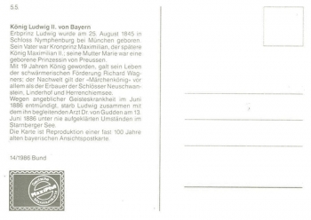 Ludwig II. Knig von Bayern - Postkarte Replik - Bonn 05.05.1986