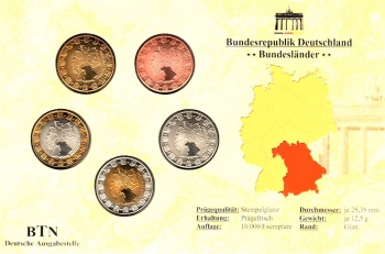 Bundeslnder-Satz Freistaat Bayern - Karte mit 5 Mnzen